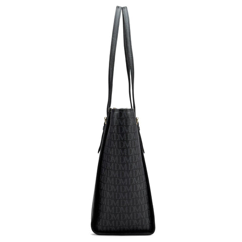 Medium Monogram Leather Tote - Black