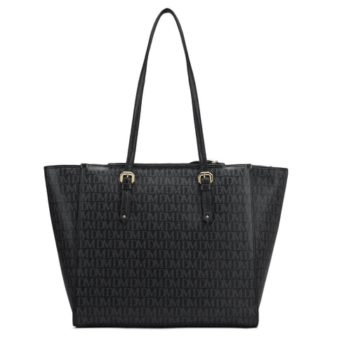 Medium Monogram Leather Tote - Black