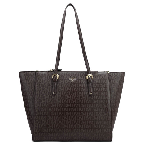 Medium Monogram Leather Tote - Chocolate