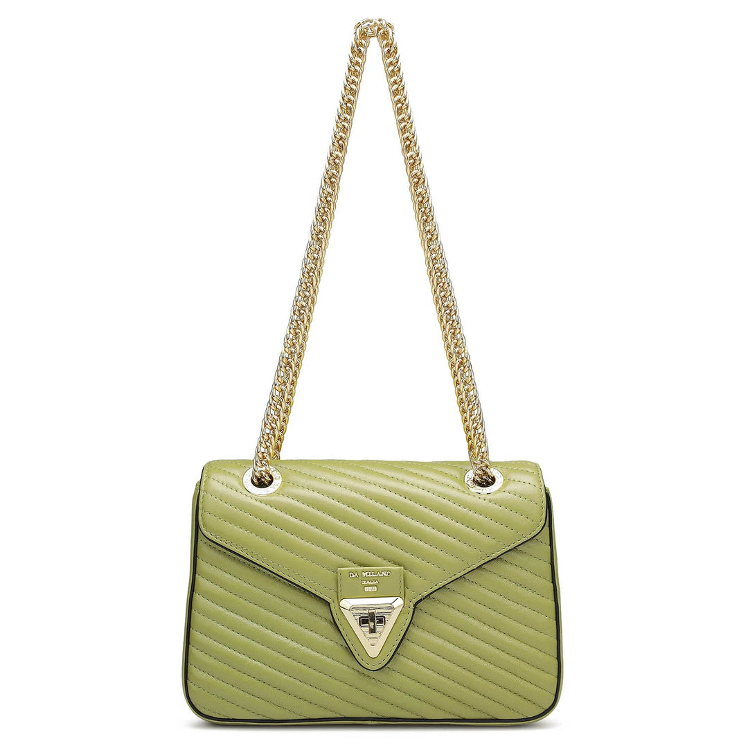 Small Quilting Leather Shoulder Bag - Olive