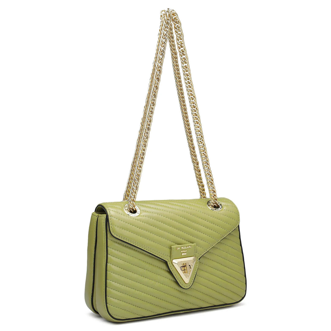 Small Quilting Leather Shoulder Bag - Olive