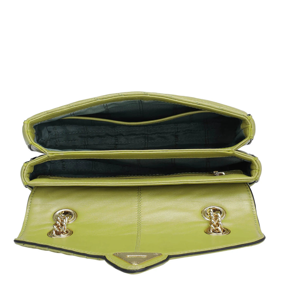 Small Quilting Leather Shoulder Bag - Olive