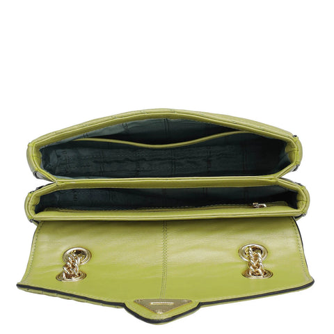 Small Quilting Leather Shoulder Bag - Olive