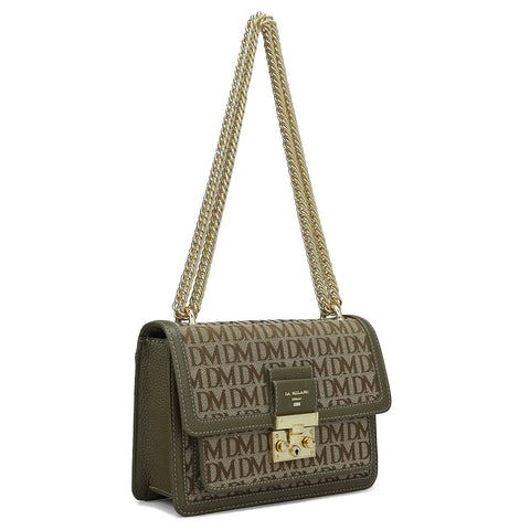 Small Canvas Wax Leather Shoulder Bag - Moss