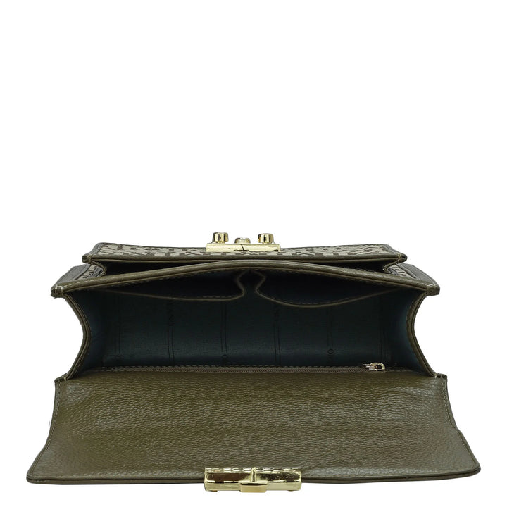 Small Canvas Wax Leather Shoulder Bag - Moss