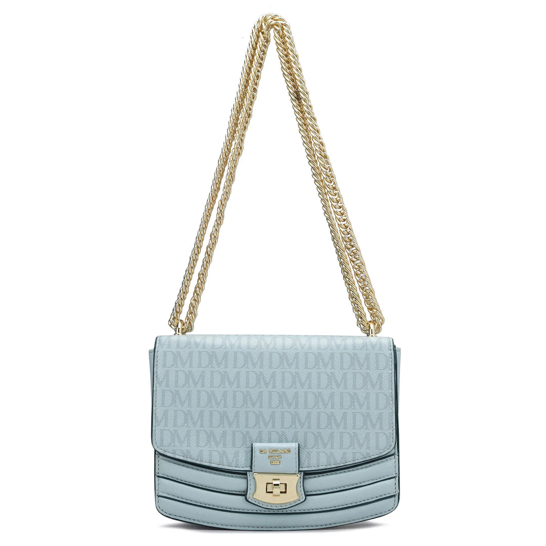 Small Monogram Franzy Leather Shoulder Bag - Cloud Blue