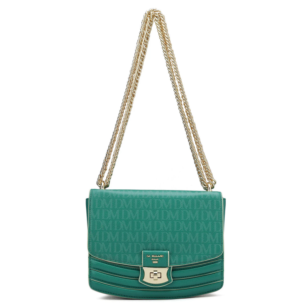 Small Monogram Franzy Leather Shoulder Bag Emerald Green
