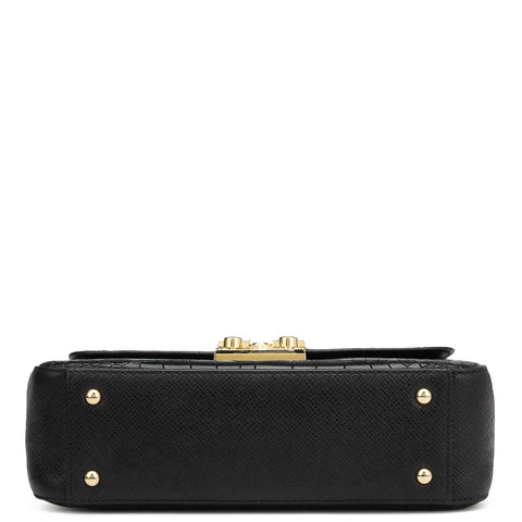 Small Croco Leather Baguette - Black