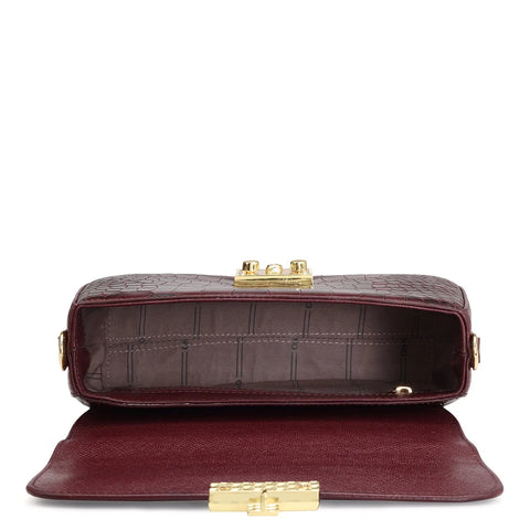 Small Croco Leather Baguette - Wine