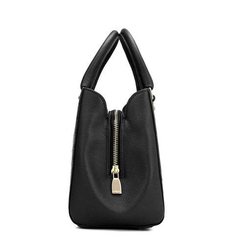 Da Milano Women's Leather Satchel Bag - Small Croco - Black