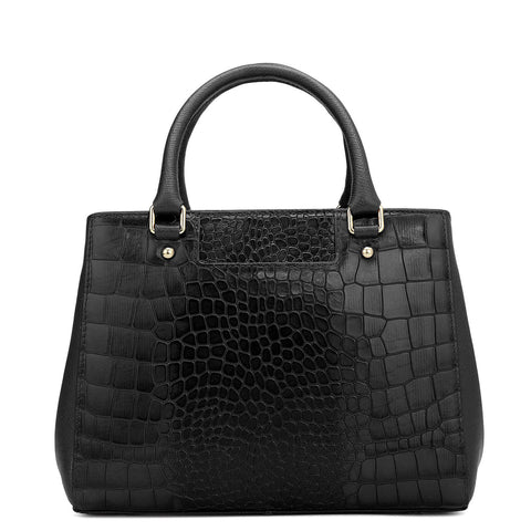 Da Milano Women's Leather Satchel Bag - Small Croco - Black