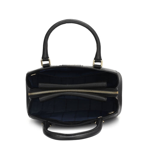 Da Milano Women's Leather Satchel Bag - Small Croco - Black