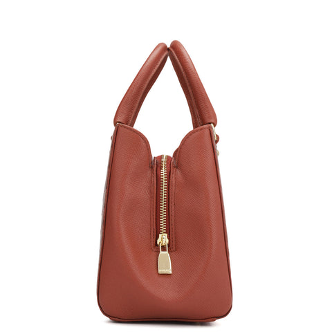 Da Milano Women's Leather Satchel Bag - Small Croco - Brick