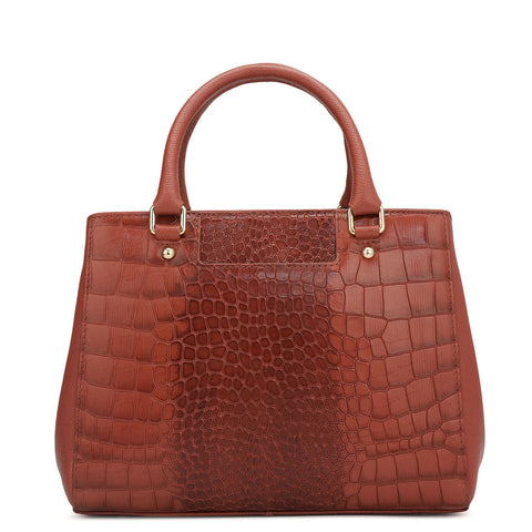 Da Milano Women's Leather Satchel Bag - Small Croco - Brick