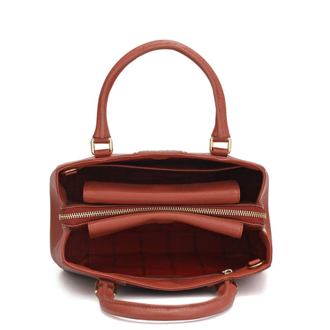 Da Milano Women's Leather Satchel Bag - Small Croco - Brick