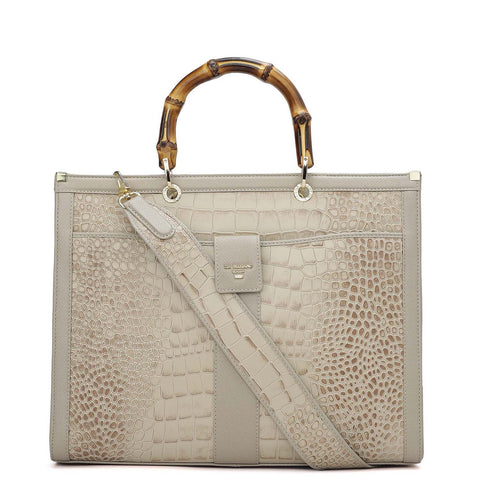 Medium Croco Leather Book Tote - Frost