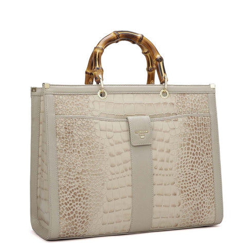 Medium Croco Leather Book Tote - Frost