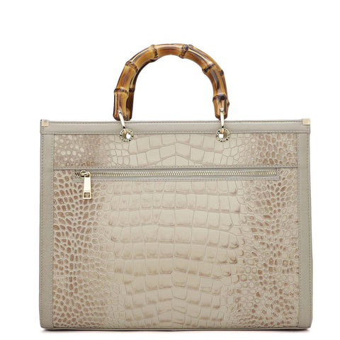 Medium Croco Leather Book Tote - Frost