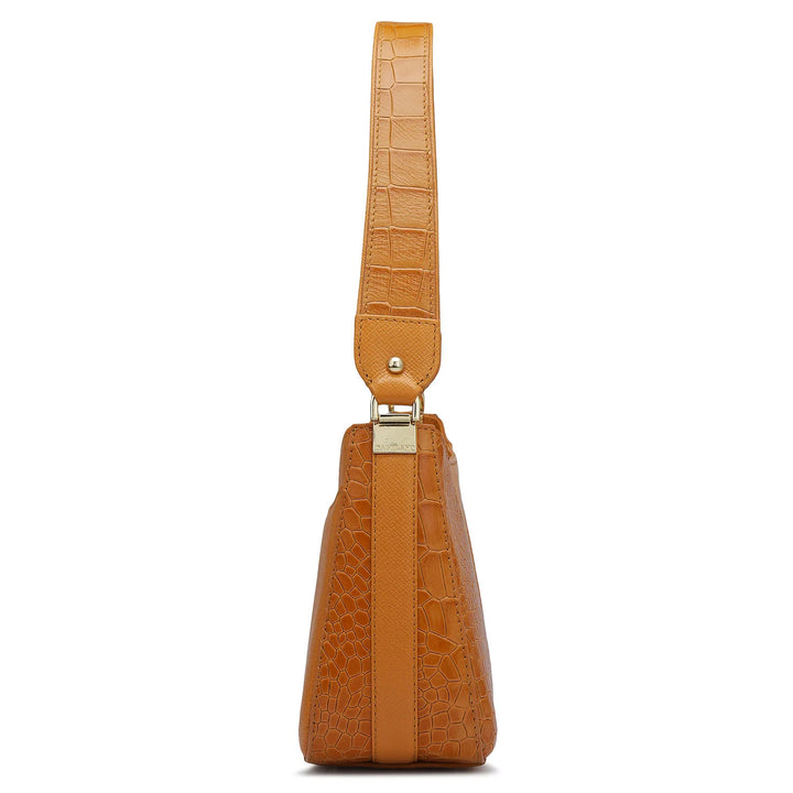 Small Croco Franzy Leather Baguette - Flame