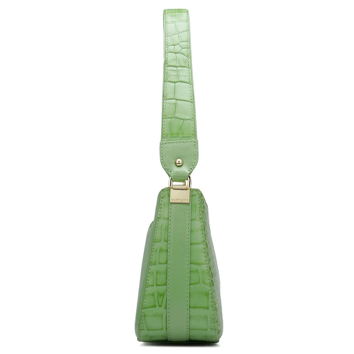 Small Croco Franzy Leather Baguette - Kiwi