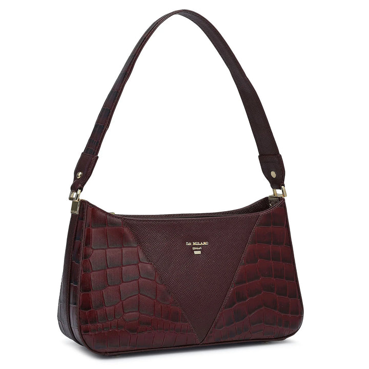 Small Croco Franzy Leather Baguette - Wine