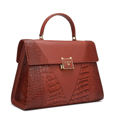 Medium Croco Franzy Leather Satchel - Brick