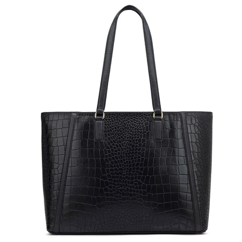 Large Croco Leather Tote - Black