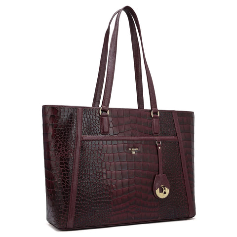 Large Croco Leather Tote - Wine