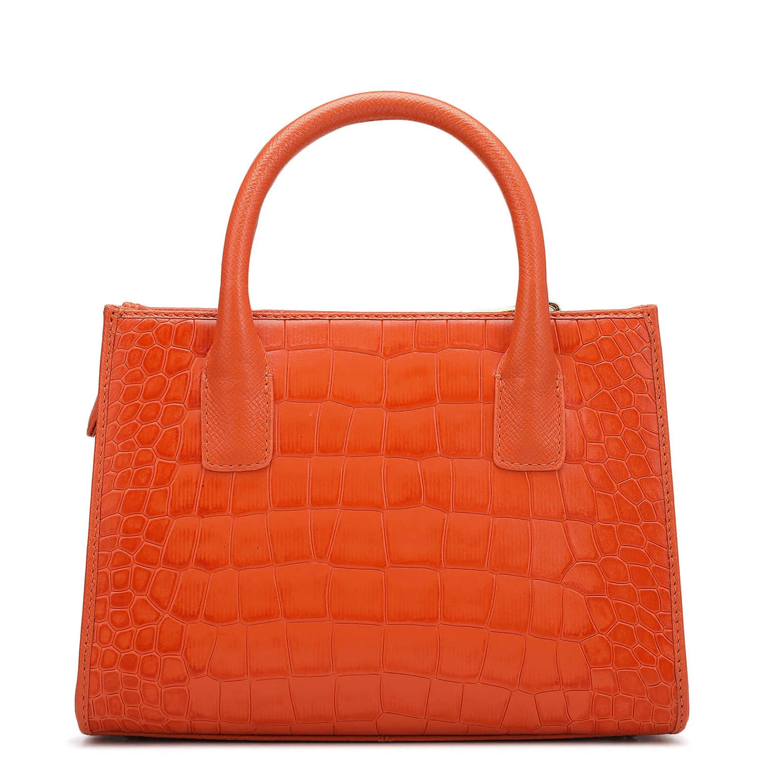 Small Croco Leather Satchel - Pumpkin