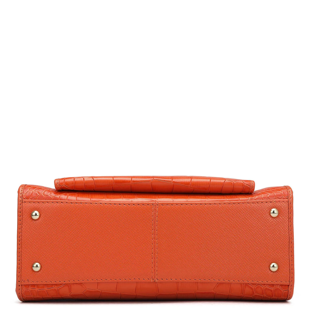 Small Croco Leather Satchel - Pumpkin