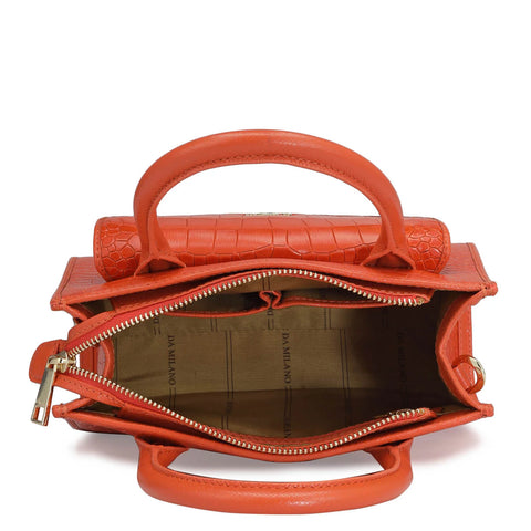 Small Croco Leather Satchel - Pumpkin