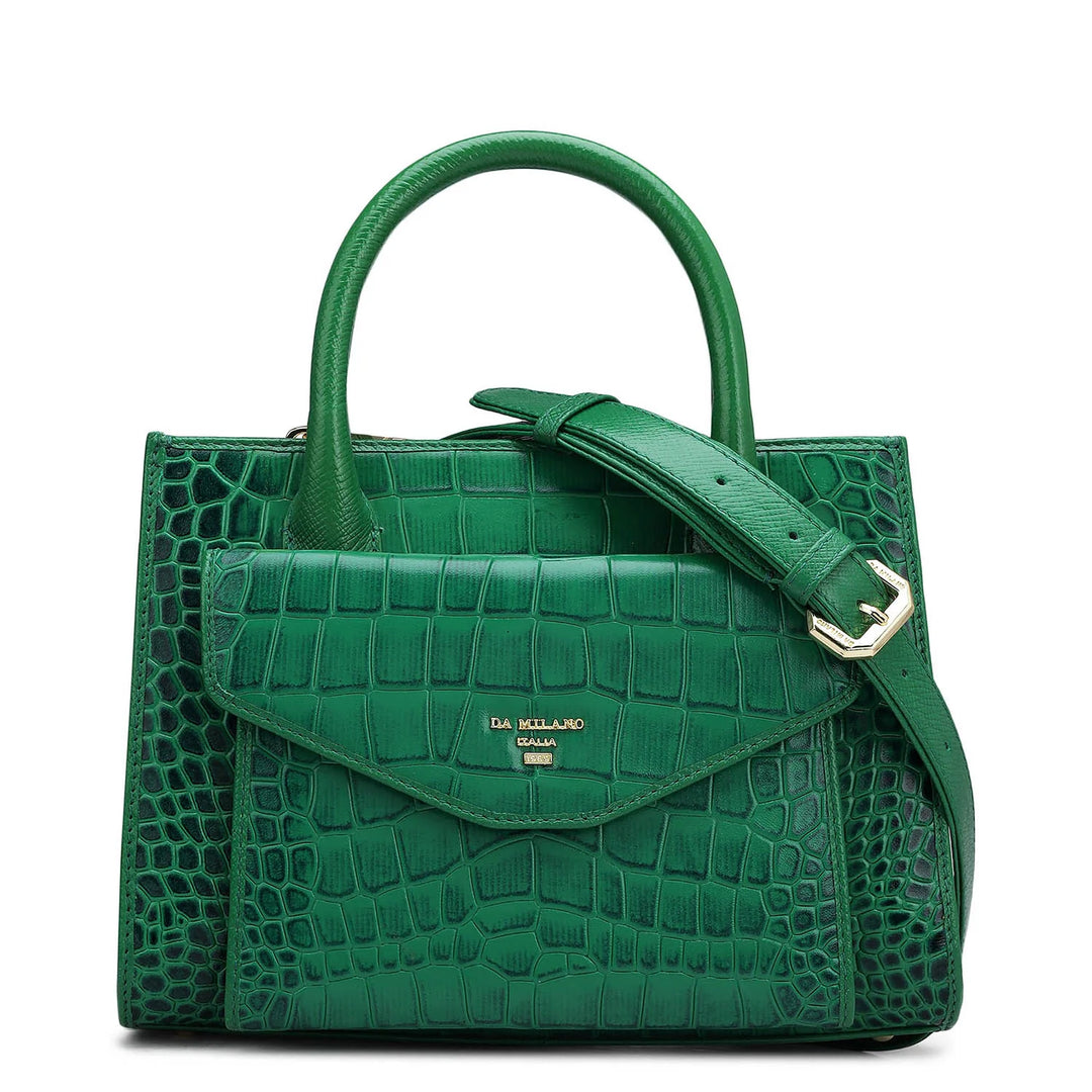 Small Croco Leather Satchel - Sea Weed