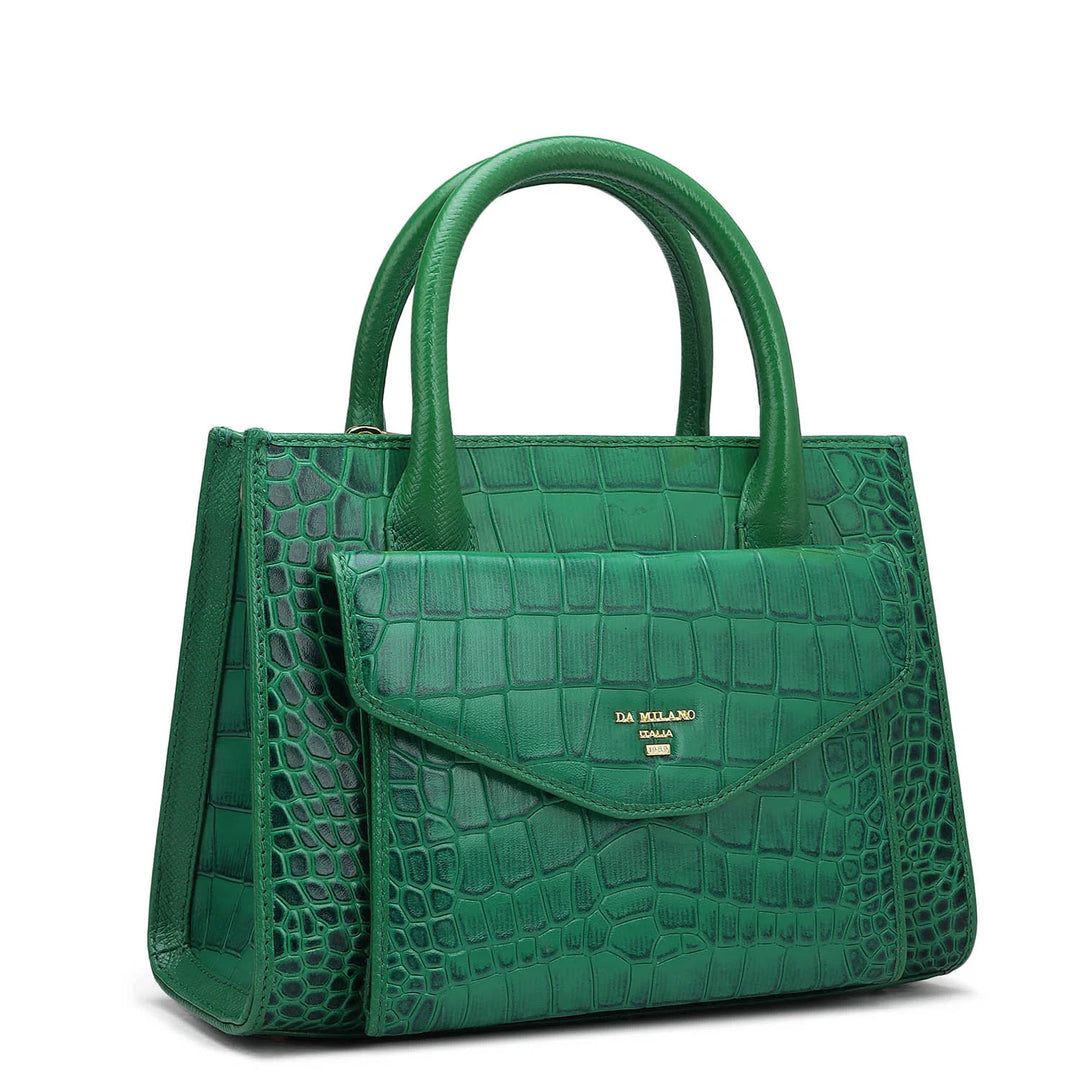 Small Croco Leather Satchel - Sea Weed