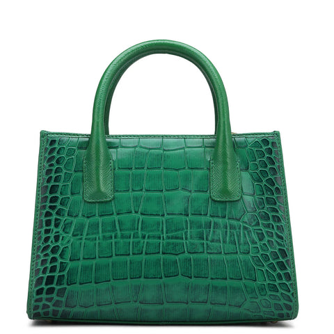 Small Croco Leather Satchel - Sea Weed