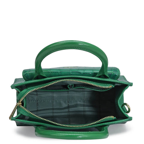 Small Croco Leather Satchel - Sea Weed