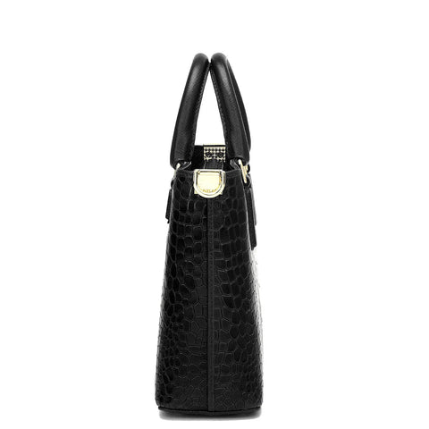 Small Croco Leather Satchel - Black