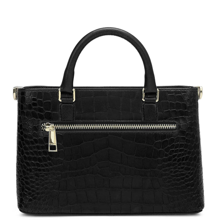 Small Croco Leather Satchel - Black