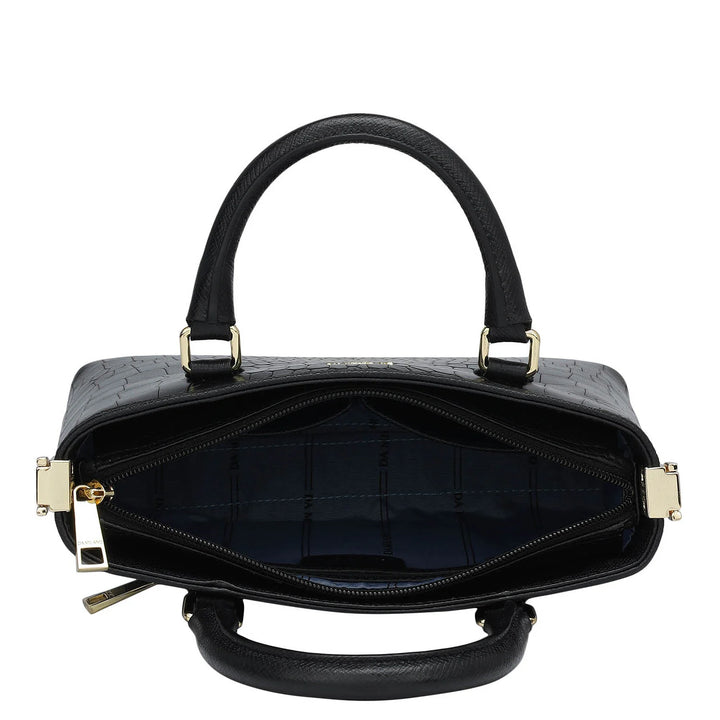 Small Croco Leather Satchel - Black