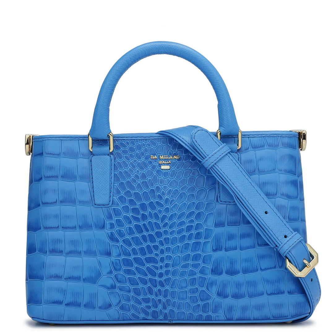 Small Croco Leather Satchel - Blue