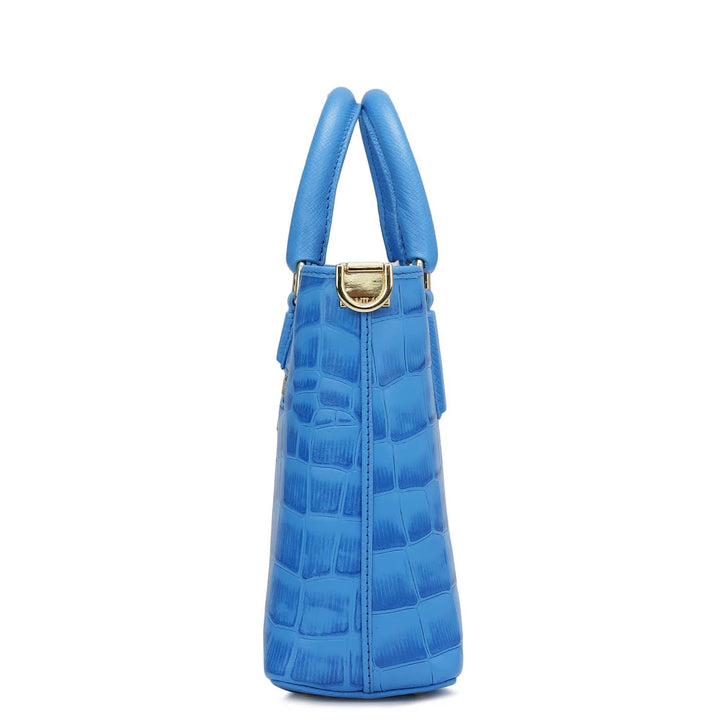 Small Croco Leather Satchel - Blue