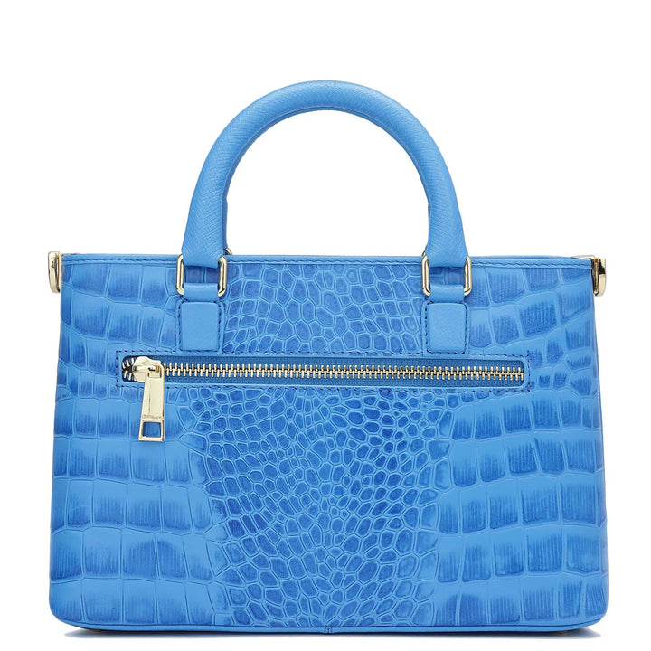 Small Croco Leather Satchel - Blue