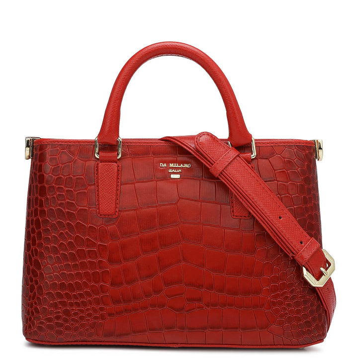 Small Croco Leather Satchel - Red