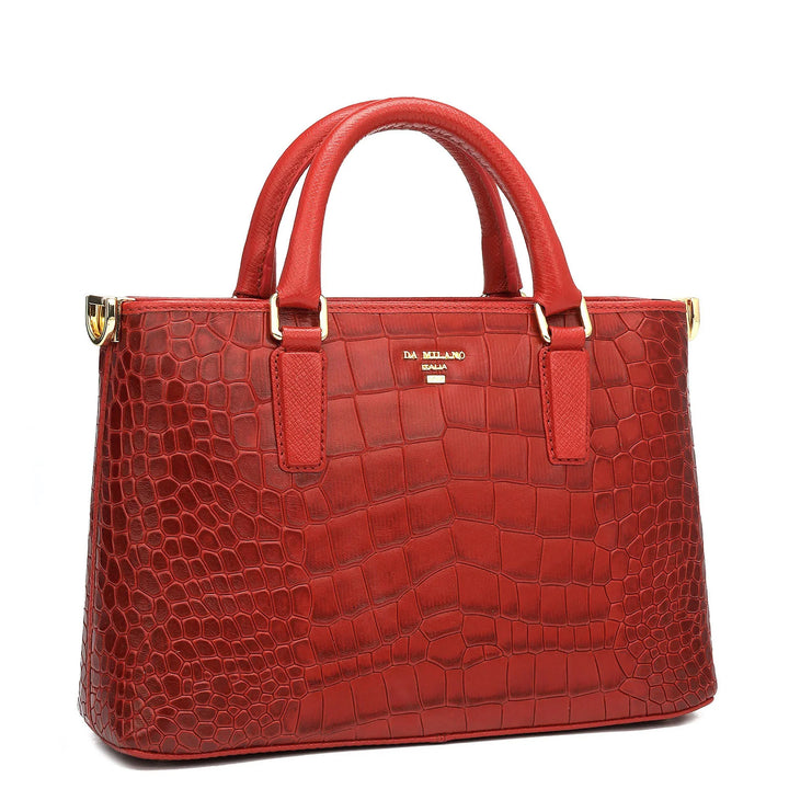 Small Croco Leather Satchel - Red