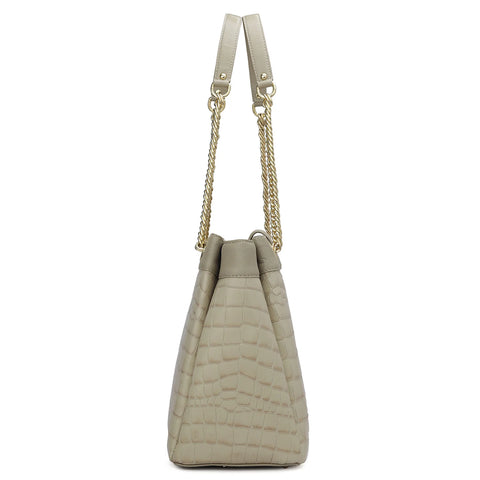 Medium Croco Leather Shoulder Bag - Frost