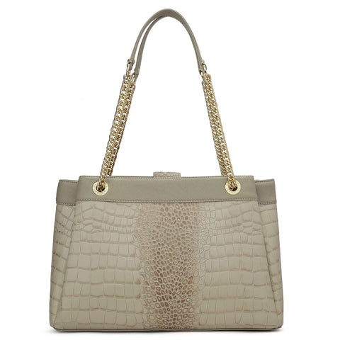 Medium Croco Leather Shoulder Bag - Frost