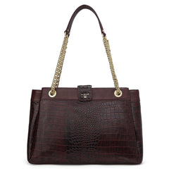 Medium Croco Leather Shoulder Bag - Wine