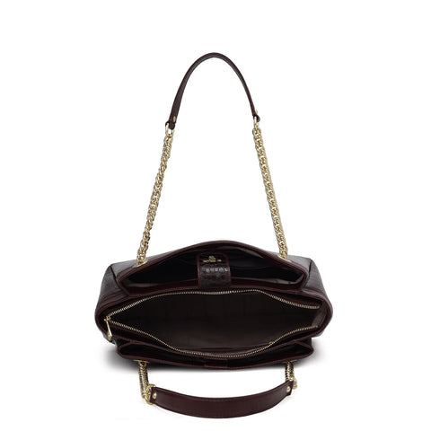 Medium Croco Leather Shoulder Bag - Wine