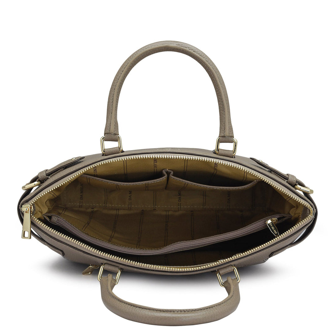 Medium Wax Leather Satchel - Greyish Taupe