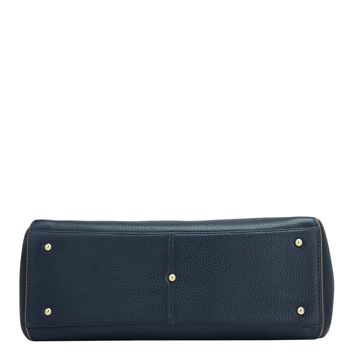 Medium Wax Leather Satchel - Navy