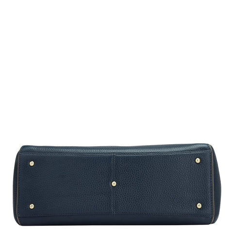 Medium Wax Leather Satchel - Navy